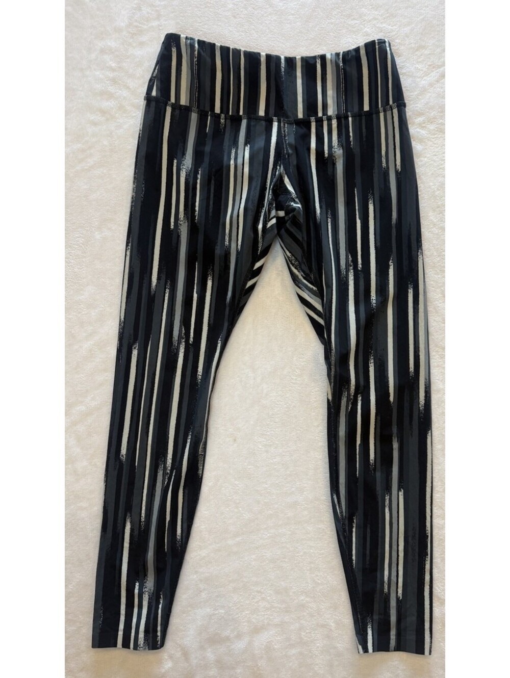 Brooks Women’s Running Leggings Black Gray Striped Training Gym Size S